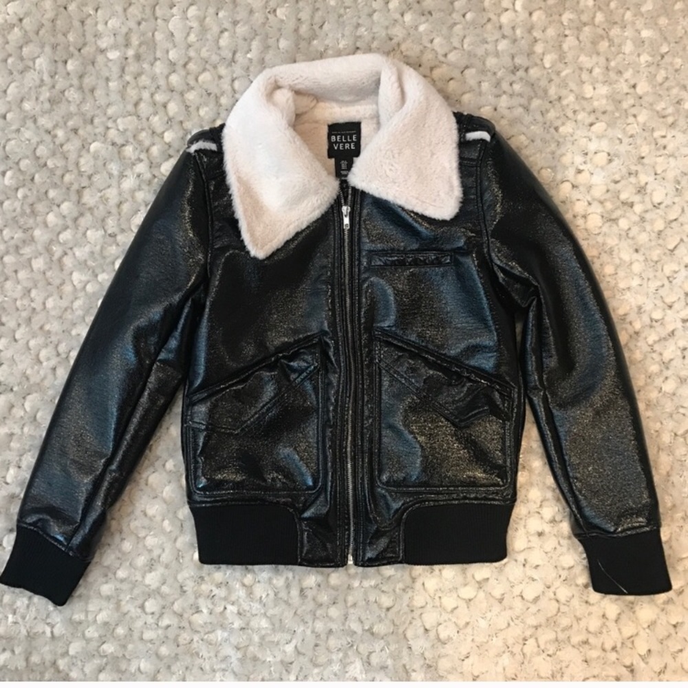 Shiny black bomber with fur lining & trim